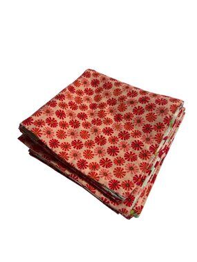 Reversible Cotton Dinner Napkins Red Green Pink Geometric Floral Set Of 4 14x14